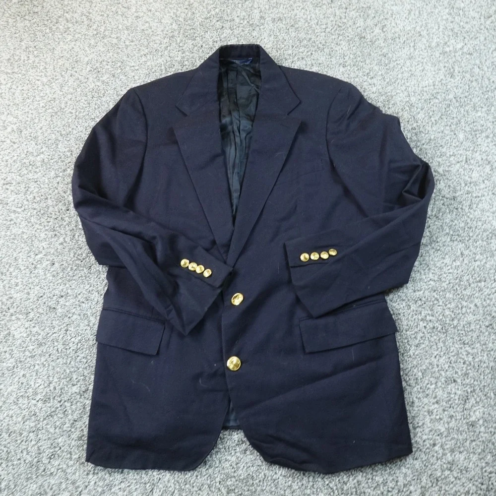 VTG Polo Ralph Lauren Blazer Mens 42 Navy Blue Gold Button Sport Coat Jacket USA